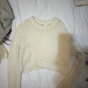 by the way. Cream Crew Neck Sweater with Ribbed Knit
